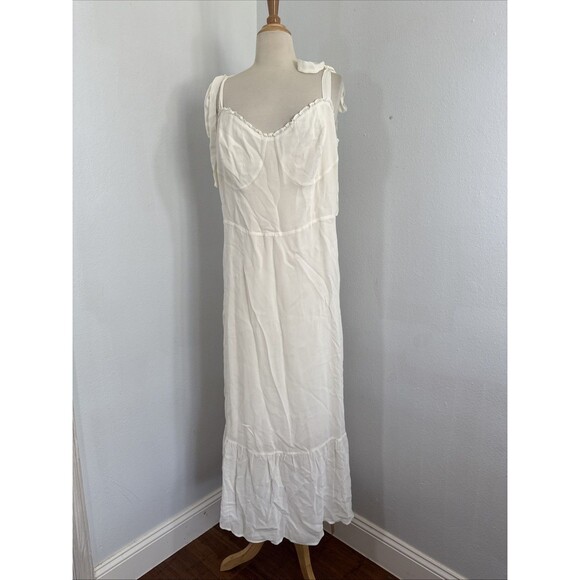 Reformation Dress Womens 16 Ivory Nikita Smocked Tie Straps Cocktail